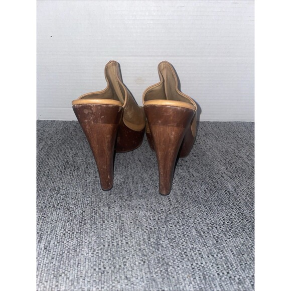 Diane Von Furstenberg DVF Mule 8.5 Leather Peep Toe Platform Chunky Boho Retro - Picture 11 of 16